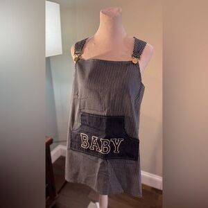 Vintage 1970s ILGWU Union Made Maternity Railroad Stripe Pinafore Smock Baby 14